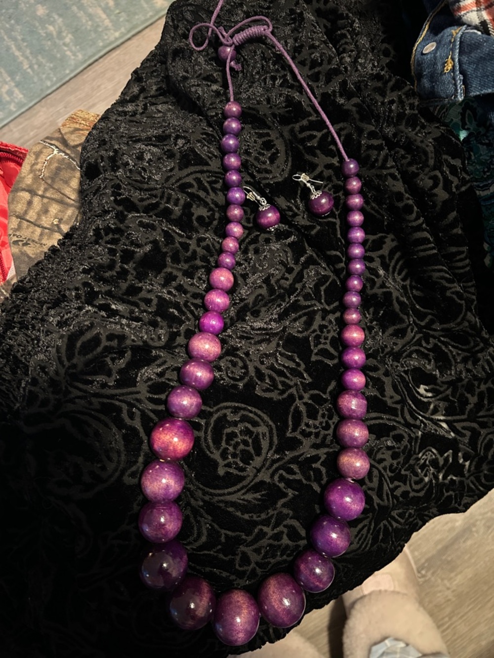 Purple Beaded Necklace and Earrings Set - Women's Jewelry